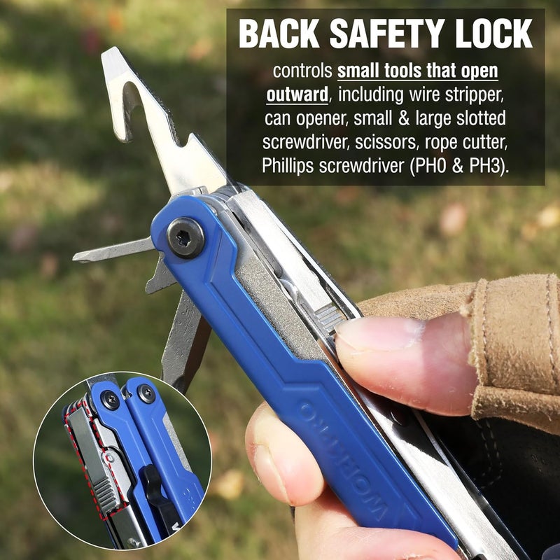 WORKPRO 18-in-1 Multi Tool Pliers, Gifts for Dad, Stainless Steel EDC Multitool with Pocket Knife, 2 Safety Locks, Belt Clip and Oxford Pouch, Multipurpose Utility Multiuse Tool for Outdoor Activities - Image 4